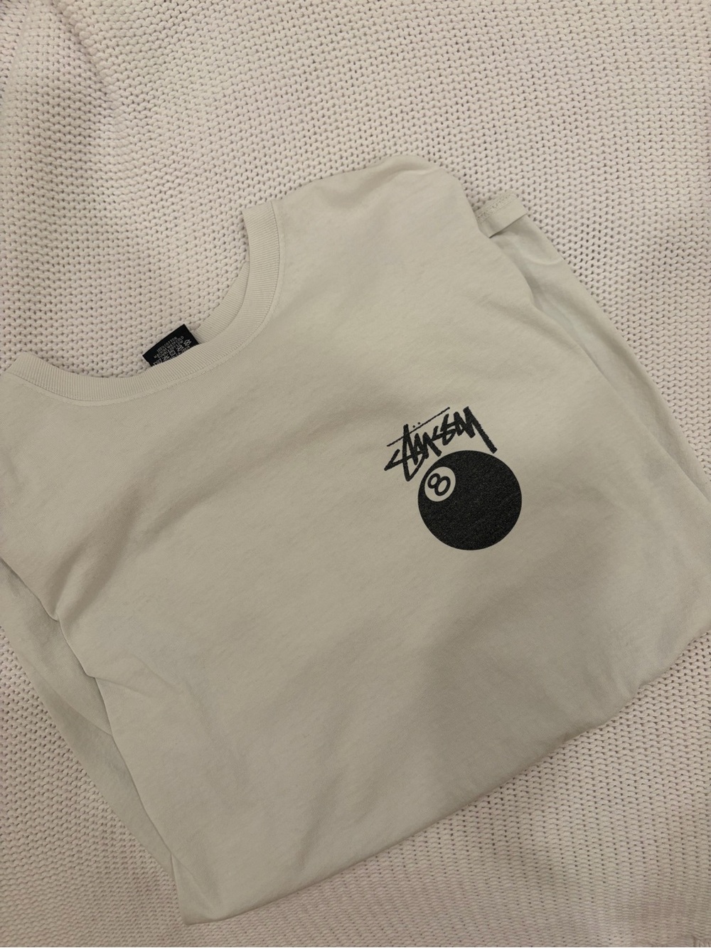 Stussy Cream Short-Sleeve Tee with Black 8-Ball Logo